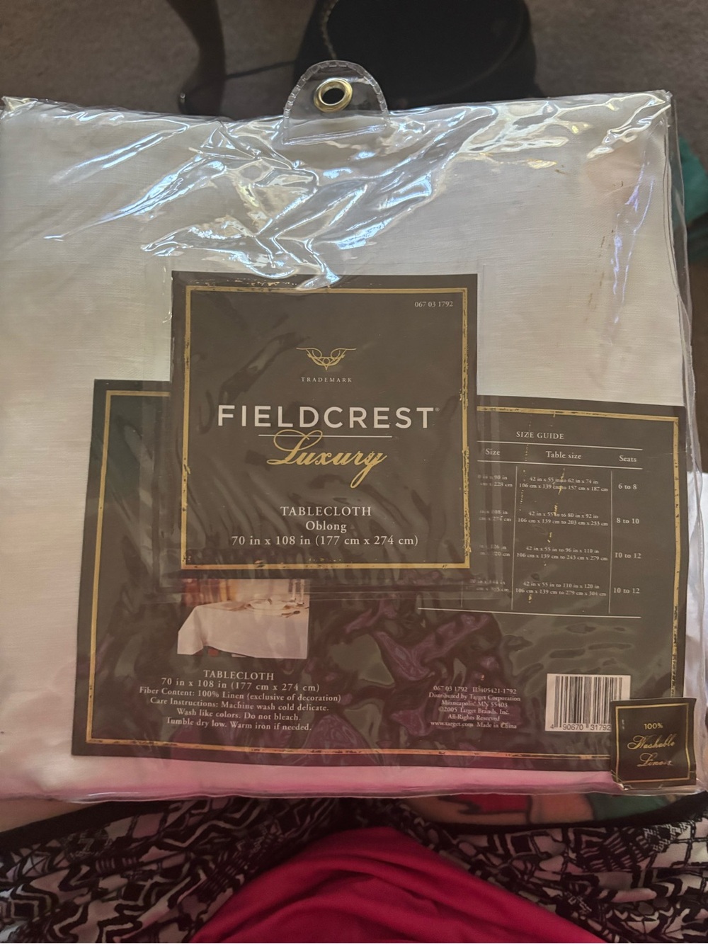 NWT Vintage Fieldcrest Luxury 100% Washable Linen Tablecloth 70x108